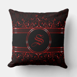 Cojín Decorativo Monogramado gótico negro y rojo