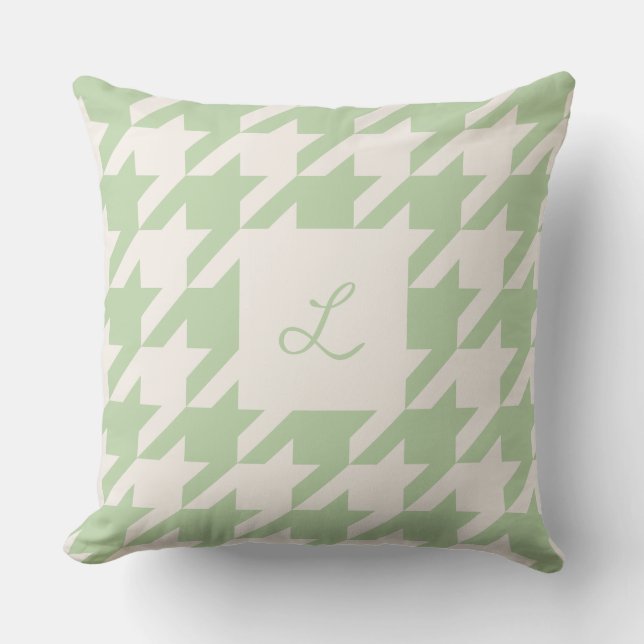 Cojín decorativo Monogramado Mint Cream Houndstoth (Anverso)