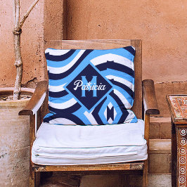 Cojín Decorativo Monogramado retro 70 Marina azul psicodélico Verde