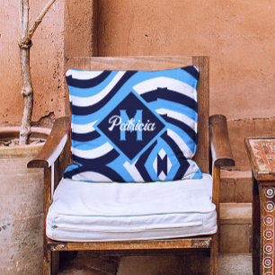 Cojín Decorativo Monogramado retro 70 Marina azul psicodélico Verde