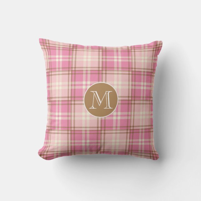Cojín decorativo monogramado rosado (Anverso)