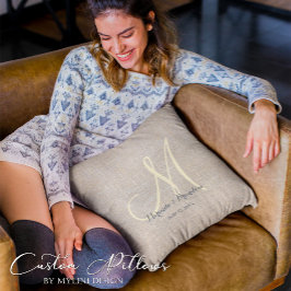 Cojín Decorativo Monogramado simple beige burlap