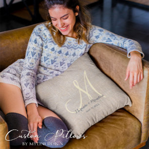 Cojín Decorativo Monogramado simple beige burlap