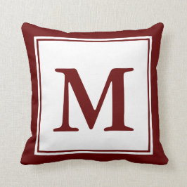 Cojín Decorativo Monogramado simple rojo oscuro y blanco