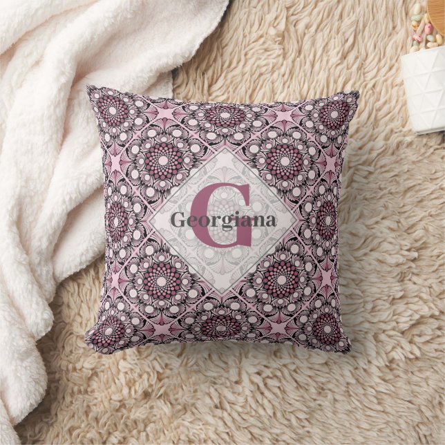 Cojín Decorativo Monogramado Tile Dusky Rosa cerezo Blossom Mandala (Manta)