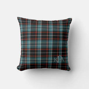 Cojín Decorativo Monogramado Verde azulado, negro y rojo