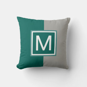 Cojín Decorativo Monogramado Verde azulado y gris moderno