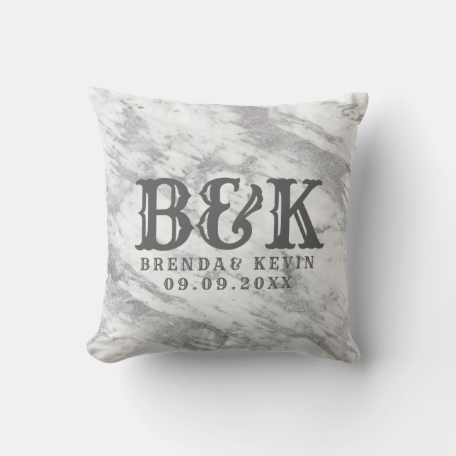 Cojín Decorativo Monogramas del Boda Gray Faux Marble (Anverso)