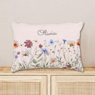Cojín Decorativo Monogramo Acuarela Colorida pradera de flores silv