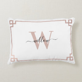 Cojín Decorativo Monogramo de la llave griega rosa blanca y Rosa de