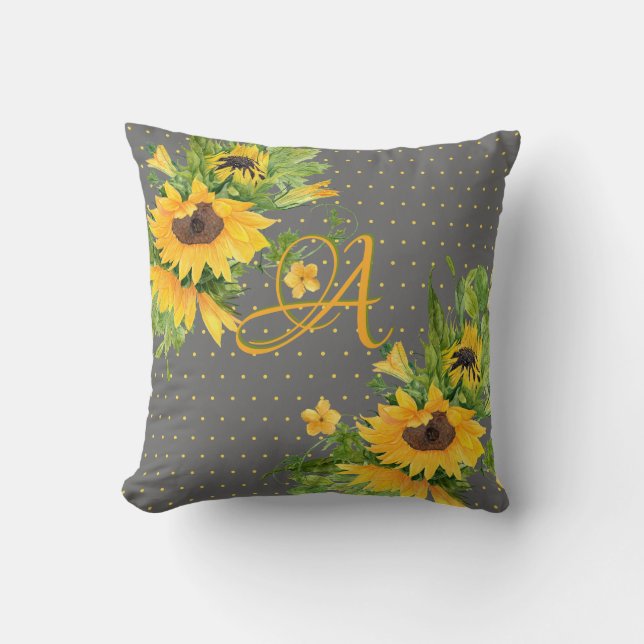 Cojín Decorativo Monogramo girasol Decoración gris amarillo (Anverso)