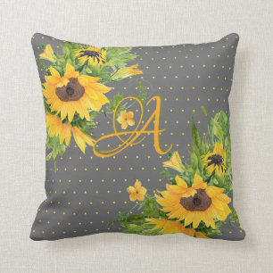Cojín Decorativo Monogramo girasol Decoración gris amarillo