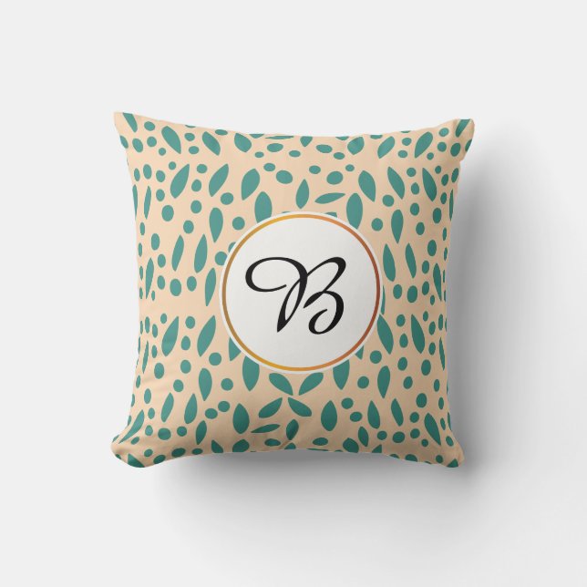 Cojín Decorativo monogramo y hojas estampadas (Anverso)