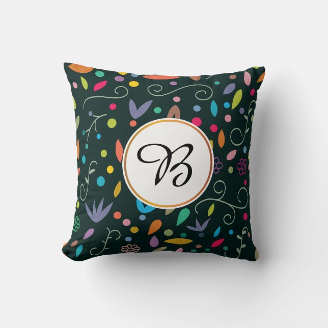 Cojín Decorativo monogramo y hojas estampadas (Anverso)