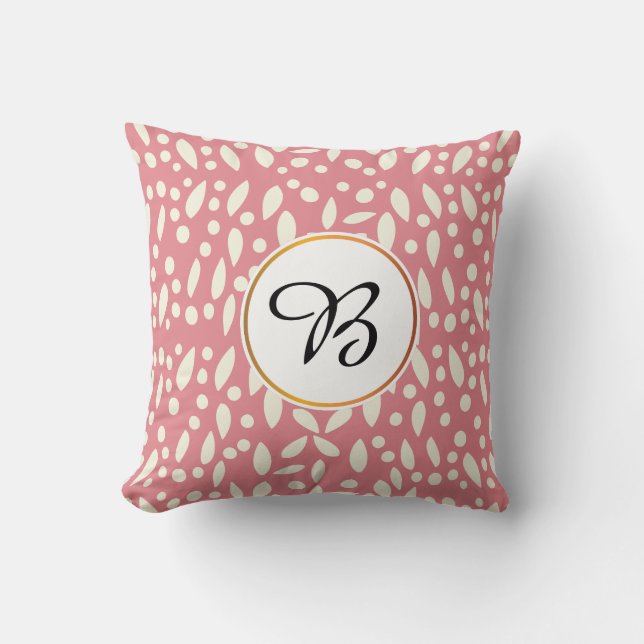 Cojín Decorativo monogramo y hojas estampadas (Anverso)