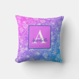 Cojín Decorativo Monomograma/ Nombre Copo de Nieve Colorido Rosa Pú