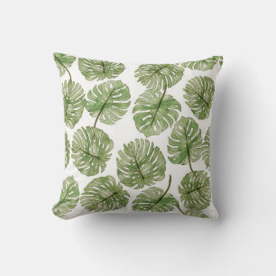 Cojín Decorativo Monstera acuarela verde hojas tropicales sin mar