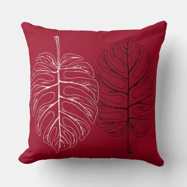 Cojín Decorativo Monstera blanca y negra (Anverso)