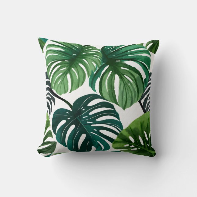Cojín Decorativo Monstera deja acuarela moderna Botánica (Anverso)