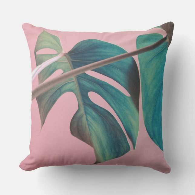 Cojín Decorativo Monstera en rosa (Anverso)