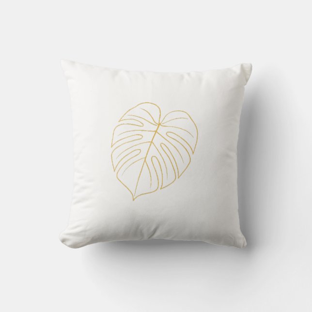 Cojín Decorativo Monstera Leaf Gold Design.  (Anverso)