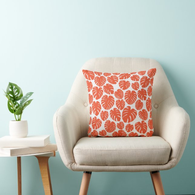 Cojín Decorativo Monstera - Naranja y blanco (Silla)
