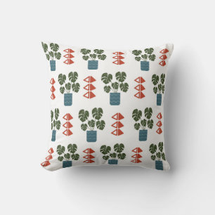 Cojín Decorativo Monstera Planta y Triángulos Rojos Pillow