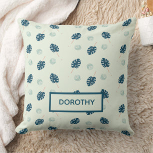 Cojín Decorativo Monstera tropical deja monograma en azul