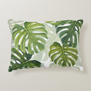 Cojín Decorativo Monstera verde acuarela tropical