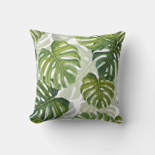 Cojín Decorativo Monstera verde acuarela tropical