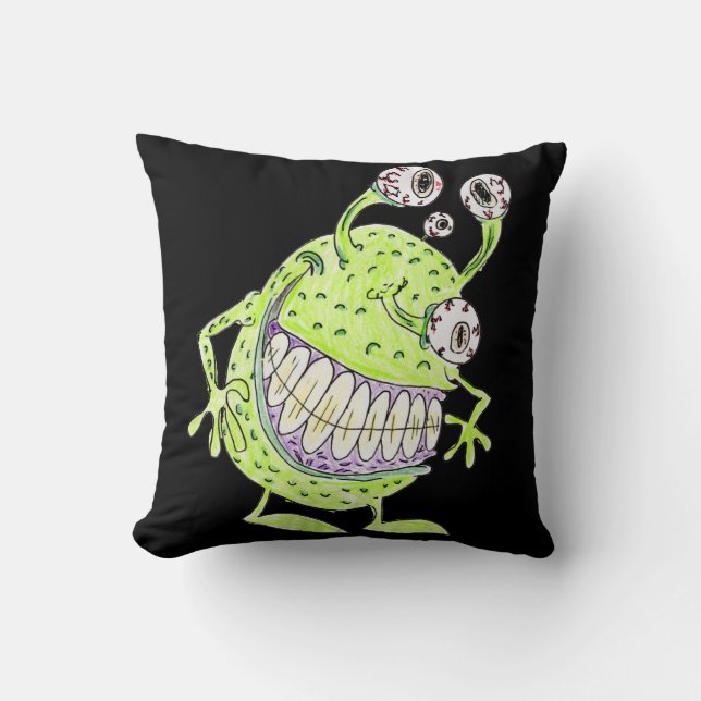Cojín Decorativo monstruo alienígena verde de 4 ojos (Anverso)