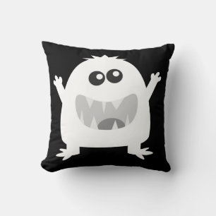 Cojín Decorativo Monstruo feliz traviesa negro y blanco