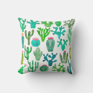 Cojín Decorativo Montaje de cactus acuarela, ilustra la flor de cac