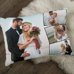 Cojín Decorativo Montaje fotográfico de boda 4<br><div class="desc">Cree su propia almohada de fotos boda única con el texto de su personalizado (como sus nombres y fecha de boda) en la parte posterior. La plantilla de fotos está preparada para que añadas 4 de tus fotos favoritas que se mostrarán automáticamente como una foto principal de fondo en formato...</div>