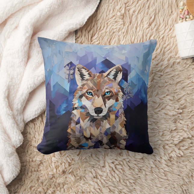 Cojín Decorativo Montaña de lobo geométrica (Manta)