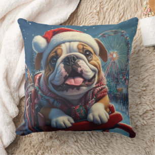 Cojín Decorativo Montaña Rusa de Bulldog Navidad