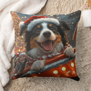 Cojín Decorativo Montaña Rusa de Perro Border Collie Navidad
