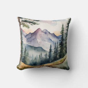 Cojín Decorativo Montañas Acuarela Árboles Naturaleza