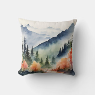 Cojín Decorativo Montañas Acuarela Árboles Otoño Naturaleza