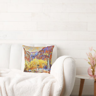 Cojín Decorativo Montañas Árboles Cascada Resumen pintura al óleo