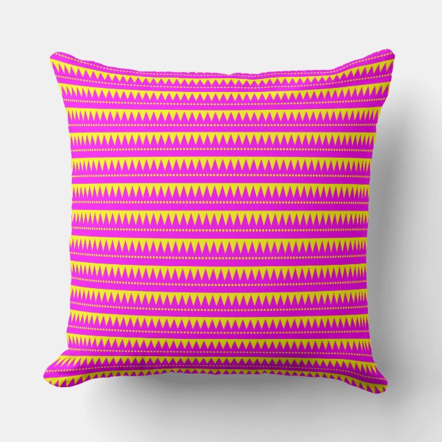 Cojín Decorativo Montañas aztecas - Magenta con amarillo (Anverso)