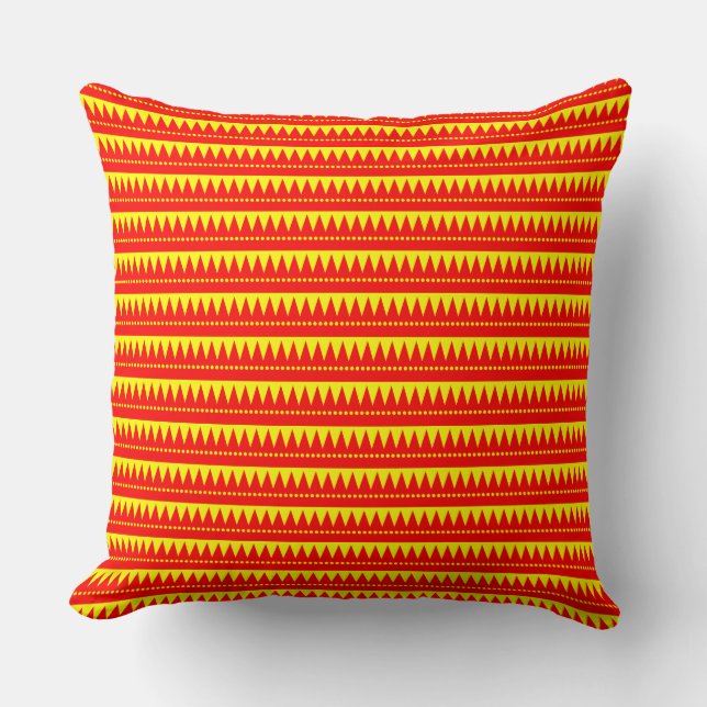 Cojín Decorativo Montañas aztecas - Rojo con amarillo (Anverso)