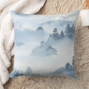 Cojín Decorativo Montañas minimalistas cubiertas de nieve azul blan