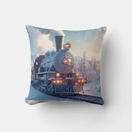 Cojín Decorativo Montañas nevadas del invierno del tren de vapor