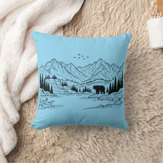 Cojín Decorativo Montañas Rocosas y Oso Negro