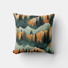 Cojín Decorativo Montañas Y Árboles Verdes Y Naranjas