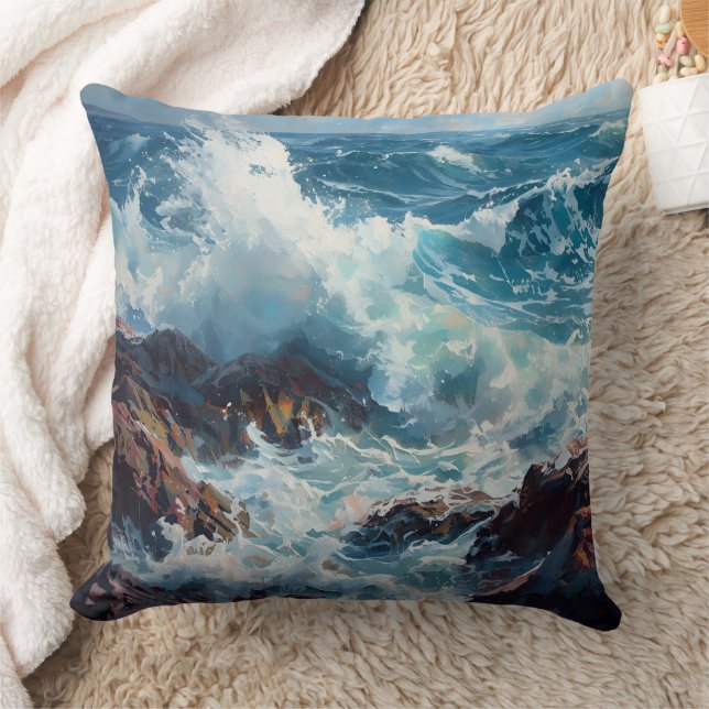 Cojín Decorativo Montar la Ola – Decoración Costera Vibes Oceánicos (Manta)
