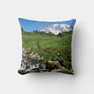 Cojín Decorativo Monte Rainier, cascada, cubierta de nieve