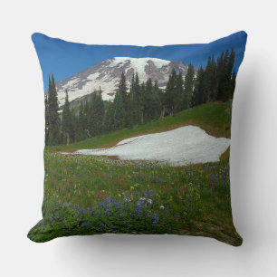 Cojín Decorativo Monte Rainier, flores silvestres y nieve