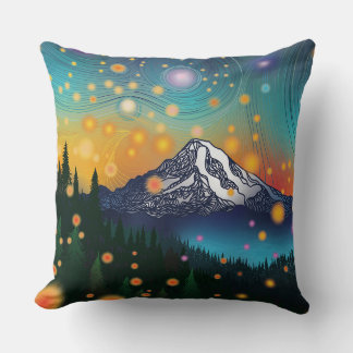 Cojín Decorativo Monte Rainier w Evening Starry Sky y luciérnagas